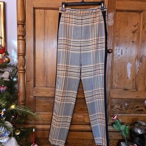 Hugo Boss Tan and Gray Plaid Straight Leg Pants